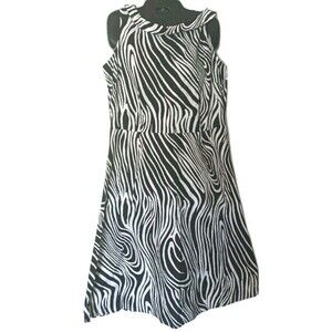 DLG Estilo Dress Size 12 Black And White Swirled Print Zebra Twiggy Retro 70s